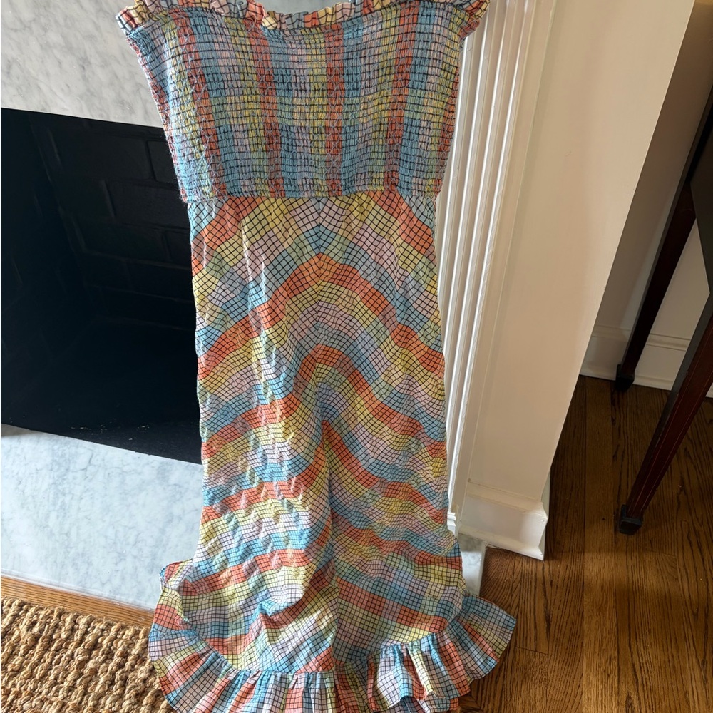 Ganni Pastel Multicolor Smocked Maxi Dress